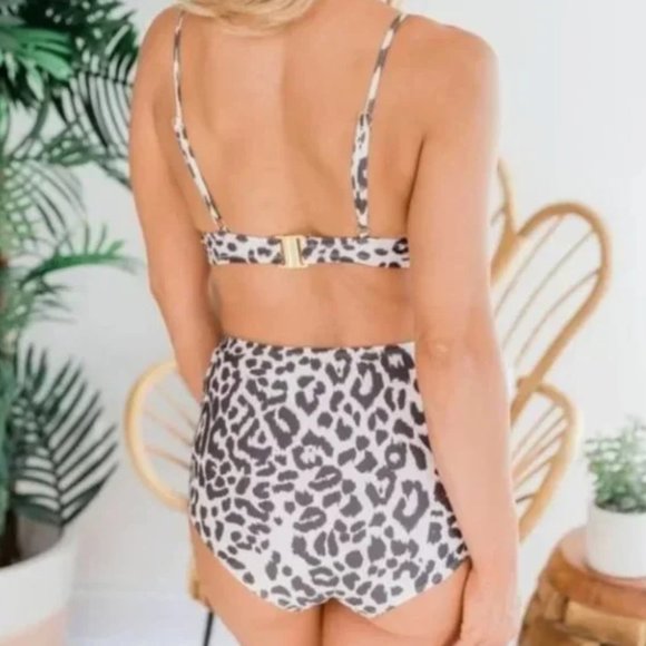 Aaron & Amber BIKINI Animal Print Retro DEEP PLUGE LEOPARD Gold Set NWT - Picture 4 of 11